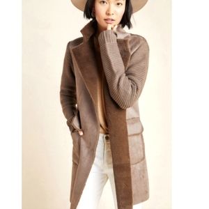 Anthropologie Faux Suede and Fur Sweater Coat